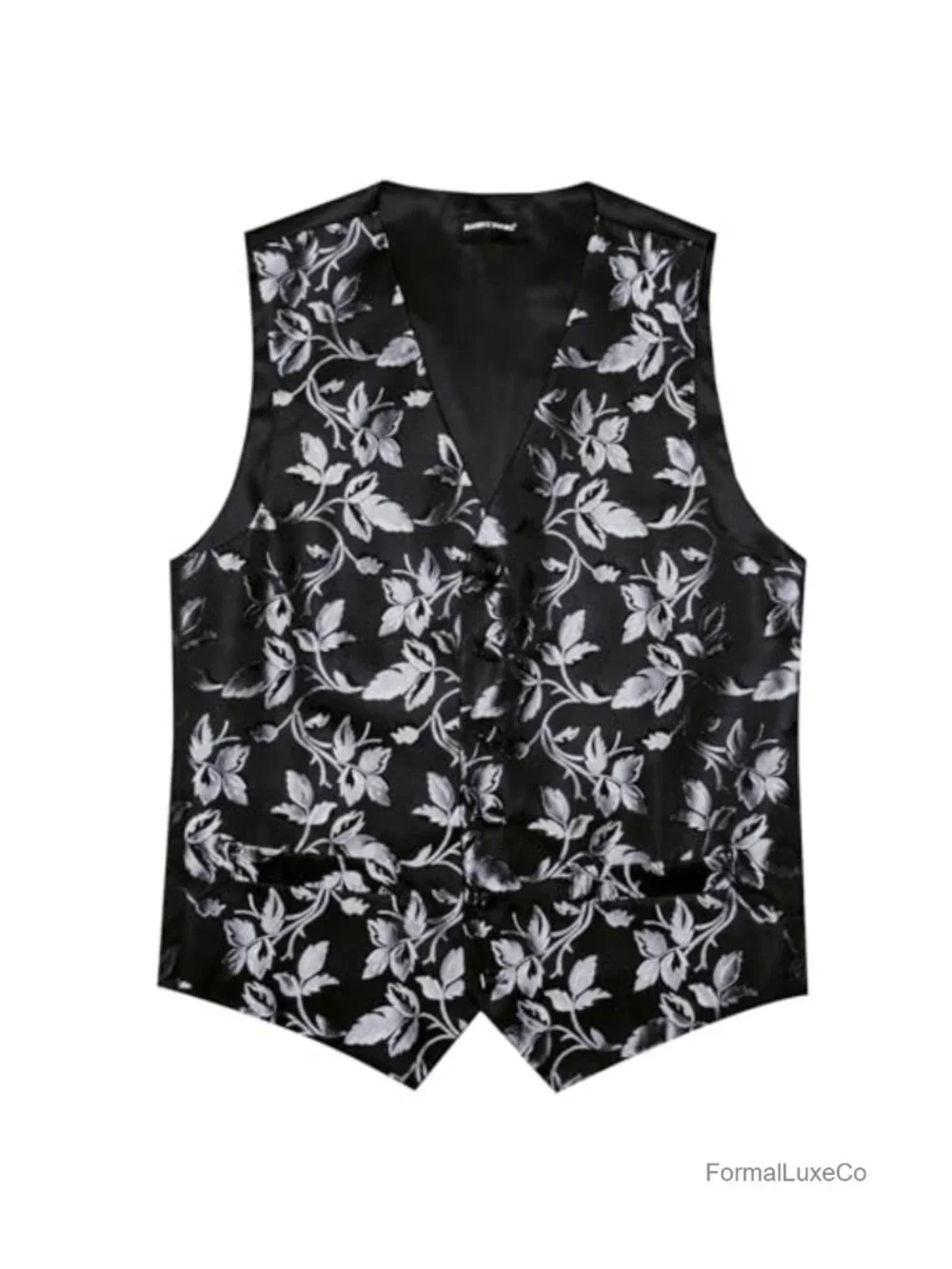 Men's Formal Vest 5-Piece Set with Jacquard Silk Tie, Pocket Square, Cufflinks,